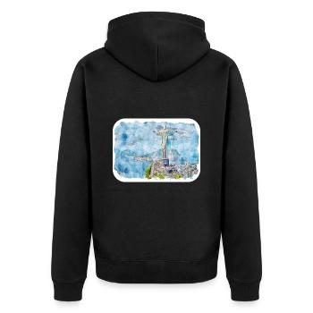 Rio De Janeiro Brasilien Aquarell Skizze Zeichnung - Unisex Premium Bio Zip Hoodie - Schwarz - Hinten - Nico (187cm)