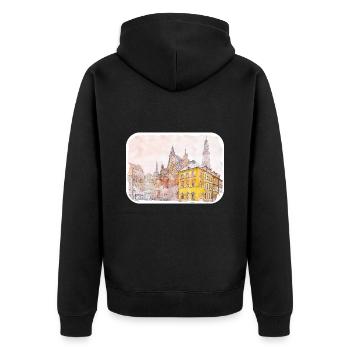 Breslau, Polen, Aquarell, Skizze, gezeichnete Malerei - Unisex Premium Bio Zip Hoodie - Schwarz - Hinten - Nico (187cm)