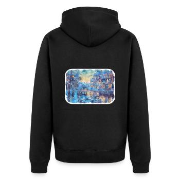 Amsterdam Netherlands Watercolor Sketch Drawing - Unisex Premium Organic Zip Hoodie - black - Back - Nico (187cm)