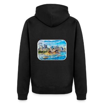 Australie Aquarelle Esquisse Dessinée à la Main Peinture - Veste à capuche bio Premium Unisexe - noir - Dos - Nico (187cm)