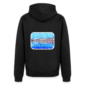 Schweden Wahrzeichen Aquarell Skizze Farbe Zeichnung - Unisex Premium Bio Zip Hoodie - Schwarz - Hinten - Nico (187cm)