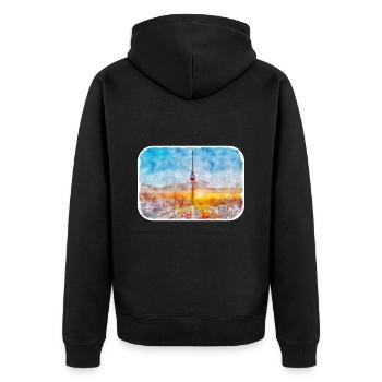 Berlin Allemagne Aquarelle Esquisse Dessinée Peinture - Veste à capuche bio Premium Unisexe - noir - Dos - Nico (187cm)