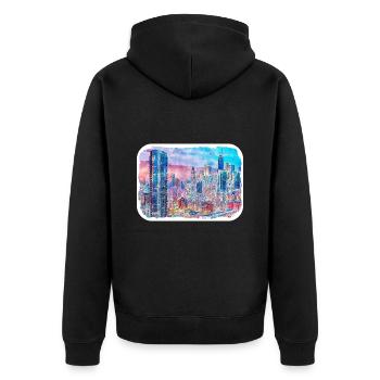 Chicago USA Aquarell Skizze gezeichnete Illustration - Unisex Premium Bio Zip Hoodie - Schwarz - Hinten - Nico (187cm)