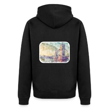Londres UK Aquarelle Esquisse Dessinée à la Main Peinture - Veste à capuche bio Premium Unisexe - noir - Dos - Nico (187cm)