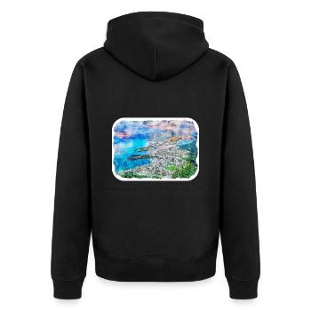 Queenstown Neuseeland Aquarell Skizze Farbe - Unisex Premium Bio Zip Hoodie - Schwarz - Hinten - Nico (187cm)