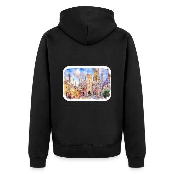 Uk Wahrzeichen Aquarell Skizze Gemälde Illustratio - Unisex Premium Bio Zip Hoodie - Schwarz - Hinten - Nico (187cm)