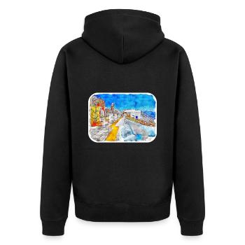 Santorin Grèce Aquarelle Esquisse Dessin Dessiné - Veste à capuche bio Premium Unisexe - noir - Dos - Nico (187cm)