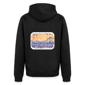 New York USA Aquarell Skizze Malerei Zeichnung - Unisex Premium Bio Zip Hoodie - Schwarz - Hinten - Nico (187cm)