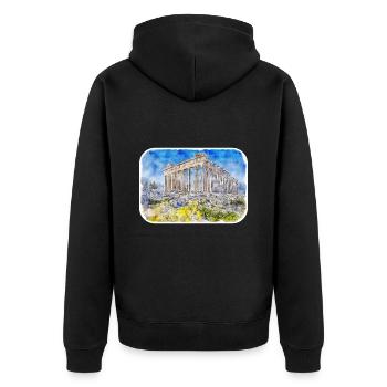 Athènes Grèce Aquarelle Sketch Illustration - Veste à capuche bio Premium Unisexe - noir - Dos - Nico (187cm)