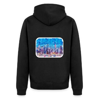 USA Aquarellskizze Handgezeichnete Illustration - Unisex Premium Bio Zip Hoodie - Schwarz - Hinten - Nico (187cm)