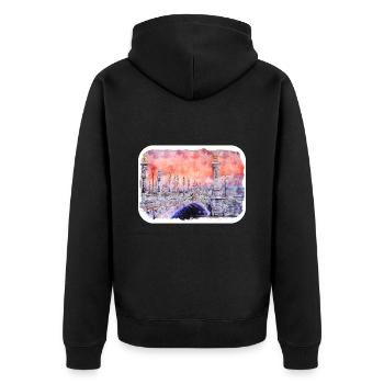 Paris France Watercolor Sketch Draw Drawing - Unisex Premium Organic Zip Hoodie - black - Back - Nico (187cm)