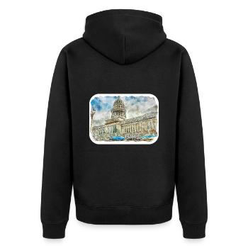 Habana Kuba Aquarell Skizze Gezeichnete Illustration - Unisex Premium Bio Zip Hoodie - Schwarz - Hinten - Nico (187cm)