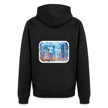 Chicago USA Aquarell Skizze gezeichnete Illustration - Unisex Premium Bio Zip Hoodie - Schwarz - Hinten - Nico (187cm)