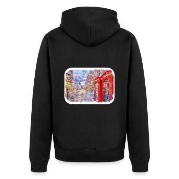 London UK Aquarell Skizze Handgezeichnetes Gemälde - Unisex Premium Bio Zip Hoodie - Schwarz - Hinten - Nico (187cm)