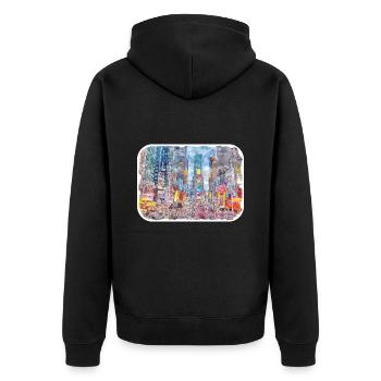 New York USA Aquarell Skizze Malerei Zeichnung - Unisex Premium Bio Zip Hoodie - Schwarz - Hinten - Nico (187cm)