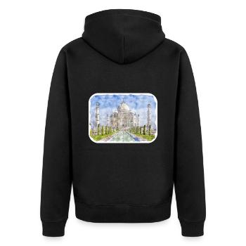 Indien Wahrzeichen Aquarell Skizze Farbe Illustratio - Unisex Premium Bio Zip Hoodie - Schwarz - Hinten - Nico (187cm)