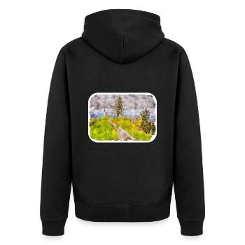 Slowenien Wahrzeichen Aquarell Skizze Illustration - Unisex Premium Bio Zip Hoodie - Schwarz - Hinten - Nico (187cm)