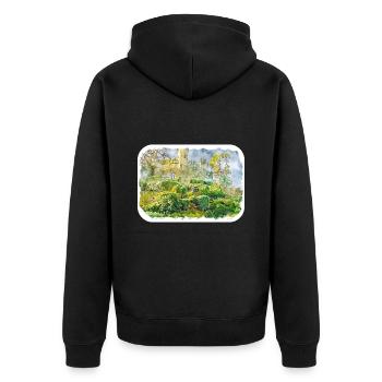 Angleterre Royaume-Uni Aquarelle Esquisse Dessinée à la main Peinture - Veste à capuche bio Premium Unisexe - noir - Dos - Nico (187cm)