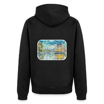 Berlin Allemagne Aquarelle Esquisse Dessinée Peinture - Veste à capuche bio Premium Unisexe - noir - Dos - Nico (187cm)