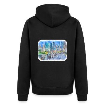 Chicago USA Aquarell Skizze gezeichnete Illustration - Unisex Premium Bio Zip Hoodie - Schwarz - Hinten - Nico (187cm)