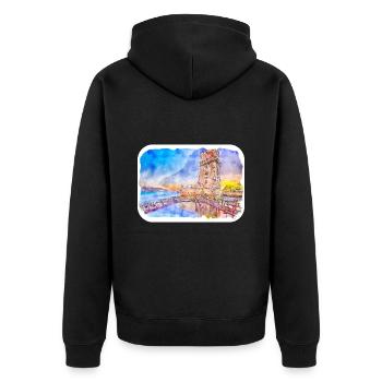 Lisbonne Portugal Aquarelle Esquisse Dessinée Illustrati - Veste à capuche bio Premium Unisexe - noir - Dos - Nico (187cm)
