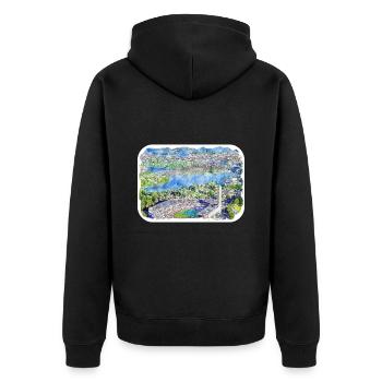 Helsinki Finnland Aquarell Skizze Illustration - Unisex Premium Bio Zip Hoodie - Schwarz - Hinten - Nico (187cm)