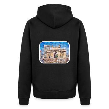 Mumbai India Watercolor Sketch Drawn Painting - Unisex Premium Organic Zip Hoodie - black - Back - Nico (187cm)