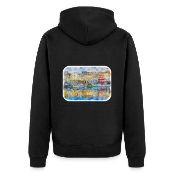 Copenhague Danemark Aquarelle Sketch Illustration - Veste à capuche bio Premium Unisexe - noir - Dos - Nico (187cm)