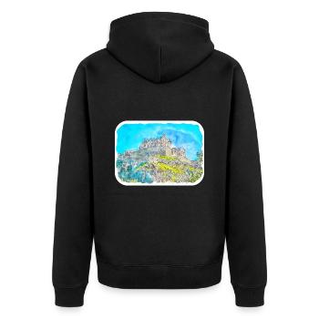 Edinburgh Schottland UK Aquarell Skizze gezeichnet Schmerz - Unisex Premium Bio Zip Hoodie - Schwarz - Hinten - Nico (187cm)