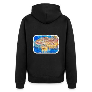 Dubrovnik Kroatien Aquarell Skizze Illustration - Unisex Premium Bio Zip Hoodie - Schwarz - Hinten - Nico (187cm)