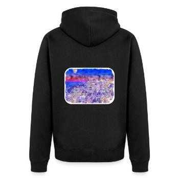 Santorin Grèce Aquarelle Sketch Illustration - Veste à capuche bio Premium Unisexe - noir - Dos - Nico (187cm)
