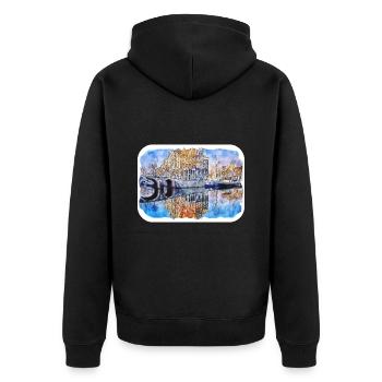 Niederlande Aquarell Skizze gezeichnete Illustration - Unisex Premium Bio Zip Hoodie - Schwarz - Hinten - Nico (187cm)