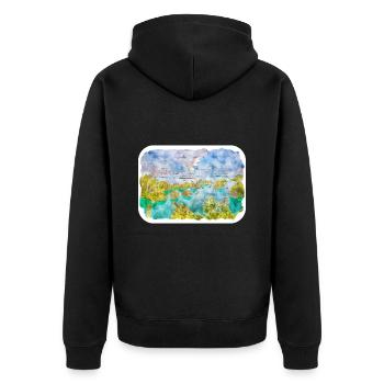 Indonésie Aquarelle Esquisse Dessinée à la Main Peinture - Veste à capuche bio Premium Unisexe - noir - Dos - Nico (187cm)