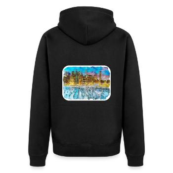 USA Aquarellskizze Handgezeichnete Illustration - Unisex Premium Bio Zip Hoodie - Schwarz - Hinten - Nico (187cm)