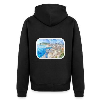 San Sebastian Kroatien Aquarell Skizze gezeichnet Illu - Unisex Premium Bio Zip Hoodie - Schwarz - Hinten - Nico (187cm)