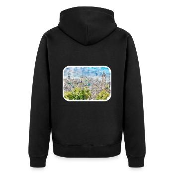 Edinburgh Schottland UK Aquarell Skizze gezeichnet Schmerz - Unisex Premium Bio Zip Hoodie - Schwarz - Hinten - Nico (187cm)