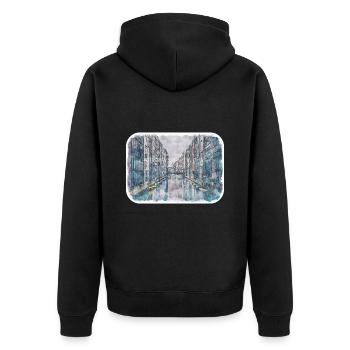 Copenhague Danemark Aquarelle Sketch Illustration - Veste à capuche bio Premium Unisexe - noir - Dos - Nico (187cm)
