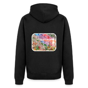 Positano Italie Aquarelle Esquisse Dessinée Illustratio - Veste à capuche bio Premium Unisexe - noir - Dos - Nico (187cm)