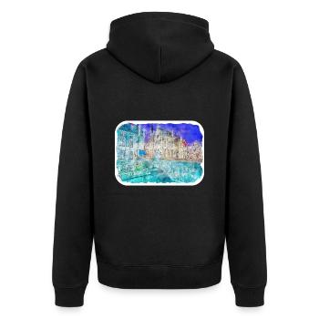 Belgique Point de repère aquarelle croquis dessin de peinture - Veste à capuche bio Premium Unisexe - noir - Dos - Nico (187cm)