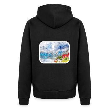 Norvège Aquarelle Esquisse Dessinée à la main Illustration - Veste à capuche bio Premium Unisexe - noir - Dos - Nico (187cm)