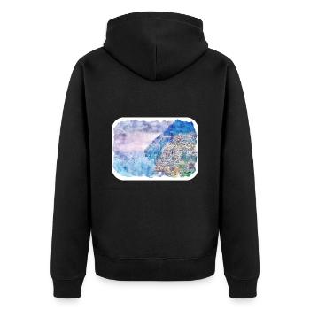 Positano Italie Aquarelle Sketch Illustration - Veste à capuche bio Premium Unisexe - noir - Dos - Nico (187cm)