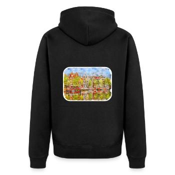 Amsterdam Netherlands Watercolor Sketch Drawing - Unisex Premium Organic Zip Hoodie - black - Back - Nico (187cm)