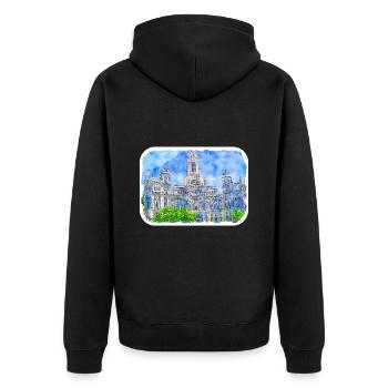Madrid Espagne Aquarelle Esquisse Dessinée Peinture - Veste à capuche bio Premium Unisexe - noir - Dos - Nico (187cm)