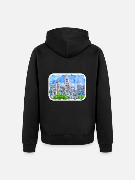 Madrid Spanien Akvarel Skitse Tegnet Maleri - Premium økologisk unisex-hættejakke - sort