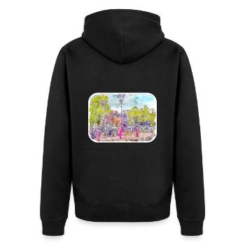 Amsterdam Netherlands Watercolor Sketch Painting - Unisex Premium Organic Zip Hoodie - black - Back - Nico (187cm)