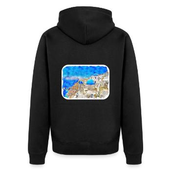 Santorin Grèce Aquarelle Esquisse Dessinée Illustrat - Veste à capuche bio Premium Unisexe - noir - Dos - Nico (187cm)