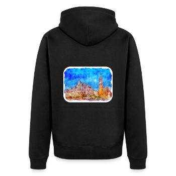 Krakau Polen Aquarell Skizze Illustration - Unisex Premium Bio Zip Hoodie - Schwarz - Hinten - Nico (187cm)