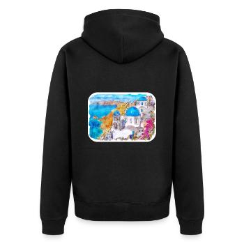 Santorin Grèce Aquarelle Esquisse Dessin Dessiné - Veste à capuche bio Premium Unisexe - noir - Dos - Nico (187cm)