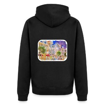 USA Aquarellskizze Handgezeichnete Illustration - Unisex Premium Bio Zip Hoodie - Schwarz - Hinten - Nico (187cm)