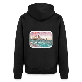 Chicago USA Aquarell Skizze gezeichnete Illustration - Unisex Premium Bio Zip Hoodie - Schwarz - Hinten - Nico (187cm)